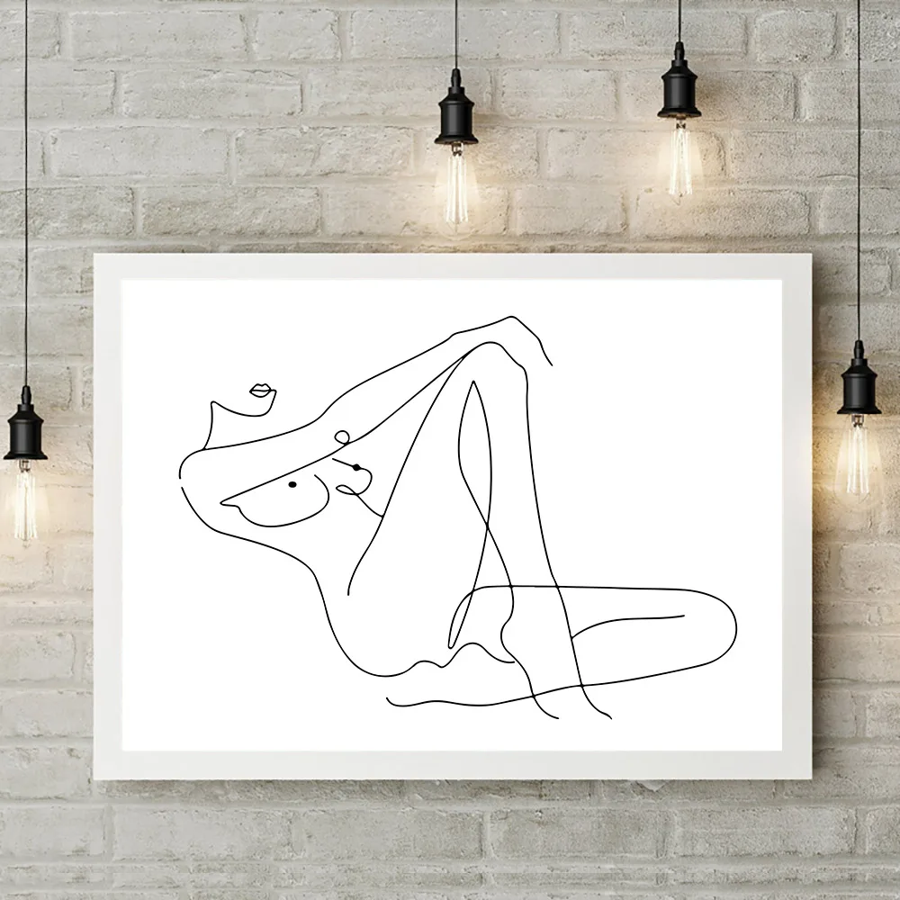 Северный холстовый постер Голая женщина Абстрактная фигурная живопись Линейный рисунок Картина йоги Настенное искусство Печать Домашний декор Модульный.