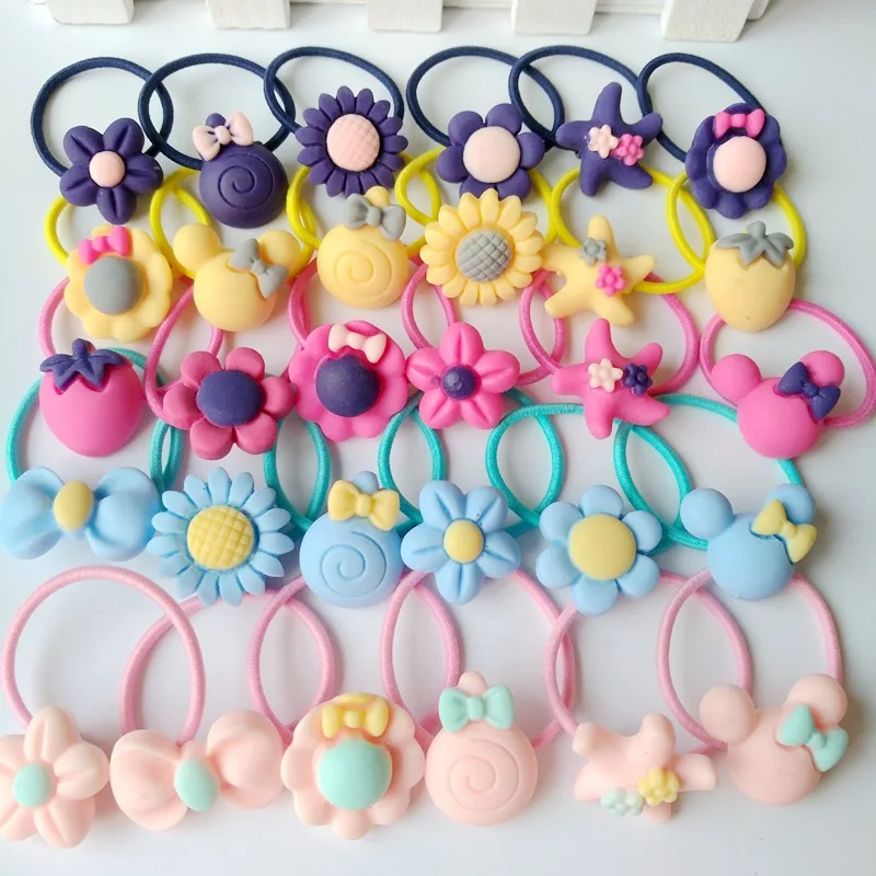 

40Pcs/Lot Children Cute Cartoon Elastic Hair Bands Girls Hair Accessories Hairbands Flower Bow Headbands Colorful Kid Scrunchies