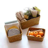 straw storage boxes rectangle hand woven storage baskets cosmetic gadgets toys organizer home bathroom sundries container