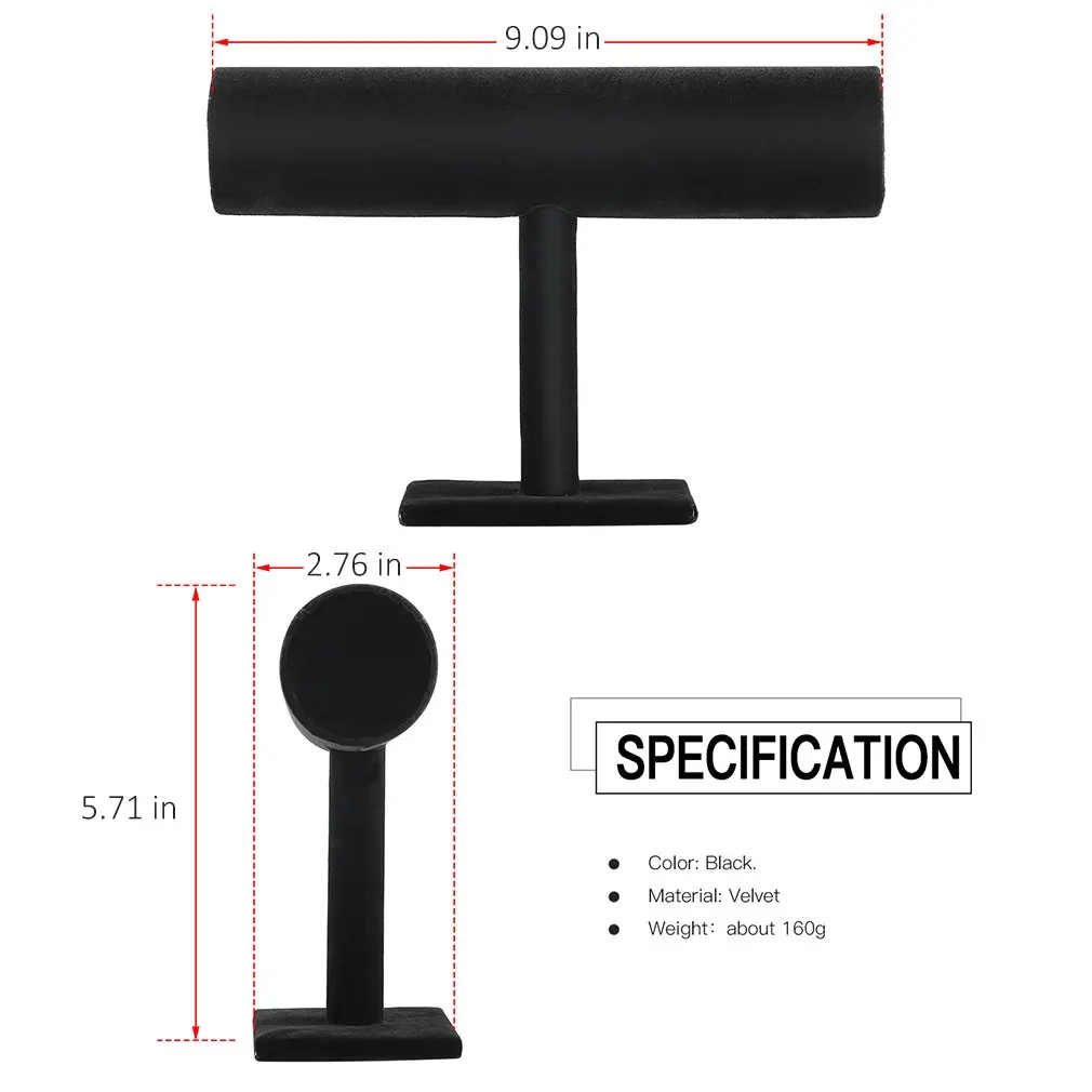 New Hot Sale Black Velvet Bracelet Chain Watch T-Bar Rack Jewelry Hard Display Stand Holder Organizer | Наручные часы