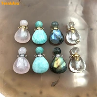 3pcs rose quartz clear crystal purification perfume bottle pendant necklace for women natural crystal essential oil vial jewelry