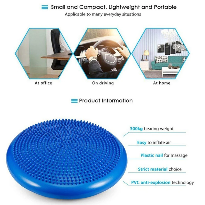 Тренировочная балансировочная подушка для йоги надувная Массажная шариковая