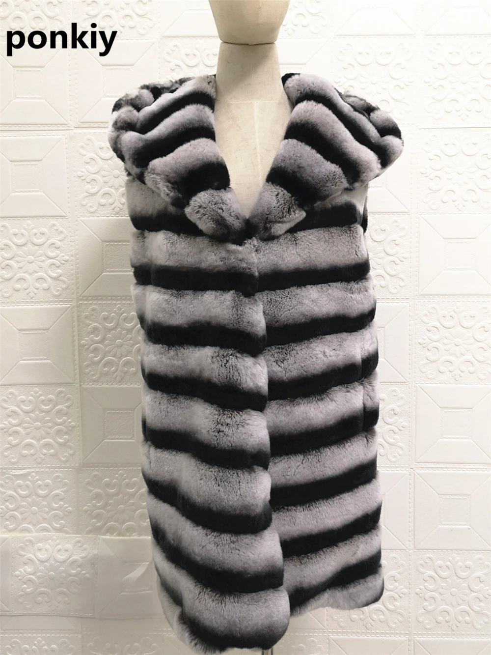 Женский жилет из натурального меха кролика Рекс уличная теплая куртка в полоску