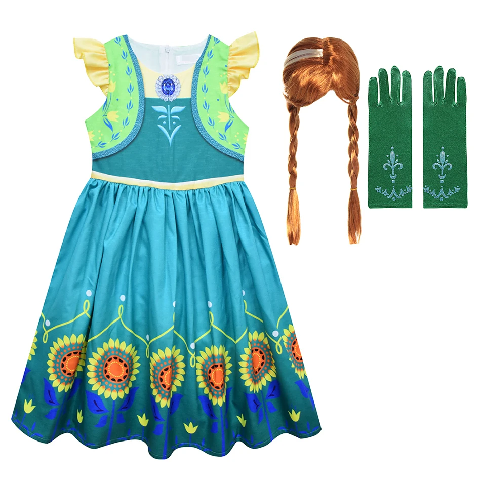 New Year Anna Dress Girls Christmas Birthday Party Princess Cosplay Children Costumes Print Sleeveless Snow Queen Kids Clothing | Детская
