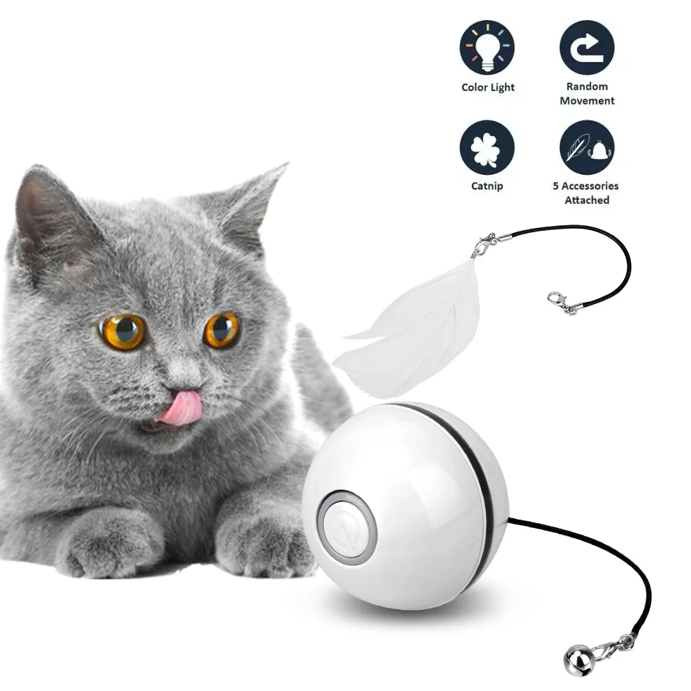 

Автоматическая умная Интерактивная кошачья мята, USB перезаряжаемая игрушка для кошек, котят, светодиодные перьевые колокольчики, самовращающиеся красочные игрушки для кошек, мяч