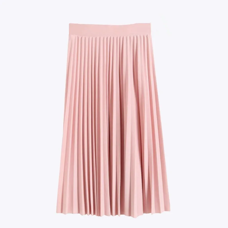 

Spring Autumn Fashion Women's High Waist Pleated Solid Color Half Length Elastic Skirt Promotions Lady Black Pink Color