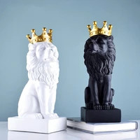 european resin black and white crown lion ornaments home livingroom figurines accessories office desktop model room decoration