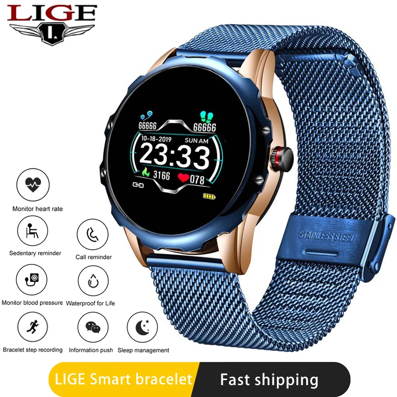 LIGE мужские часы Смарт спортивные фитнес трекер пульсометр Монитор артериального