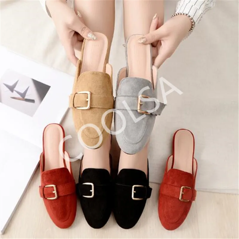 Женские замшевые шлепанцы COOLSA повседневные сандалии без задника сланцы домашняя