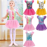 2022 unicorn girl ballet dance dress summer ruffle sleeve clothing kids birthday party princess lace costume children dresses 6y