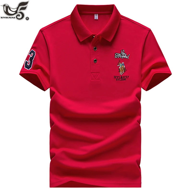 Повседневные мужские рубашки поло однотонные с 3D вышивкой летние коротким