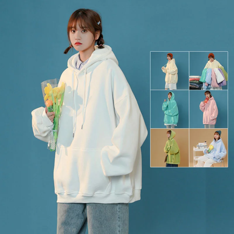 Толстовка Женская хлопковая оверсайз тонкий свободный белый пуловер в Корейском