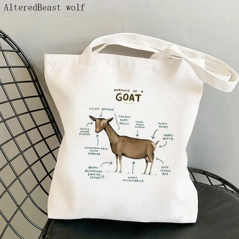 

Women Shopper bag anatomy Goat Printed Kawaii Bag Harajuku Shopping Canvas Shopper Bag girl handbag Tote Shoulder Lady Bag