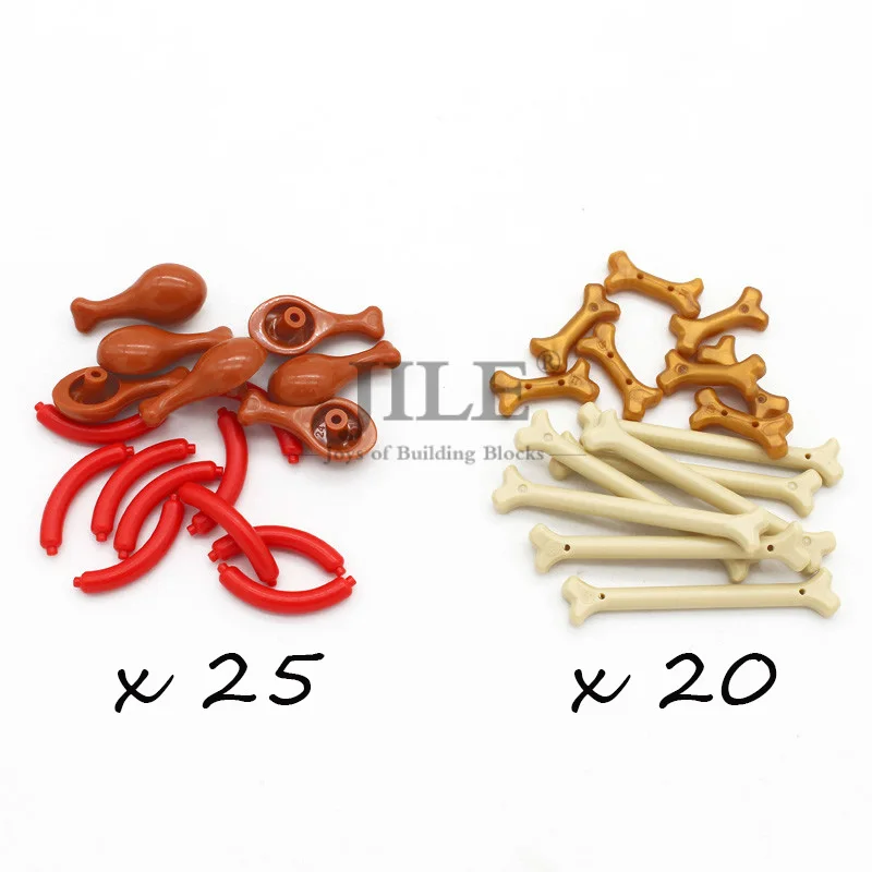 Food combination1 Moc Food Building Blocks Fruit Apple Banana Frish Dish Drumstick Sausage Bone DIY Bricks Bulk Set Compatible with City View Toys - Цвет: Food combination1