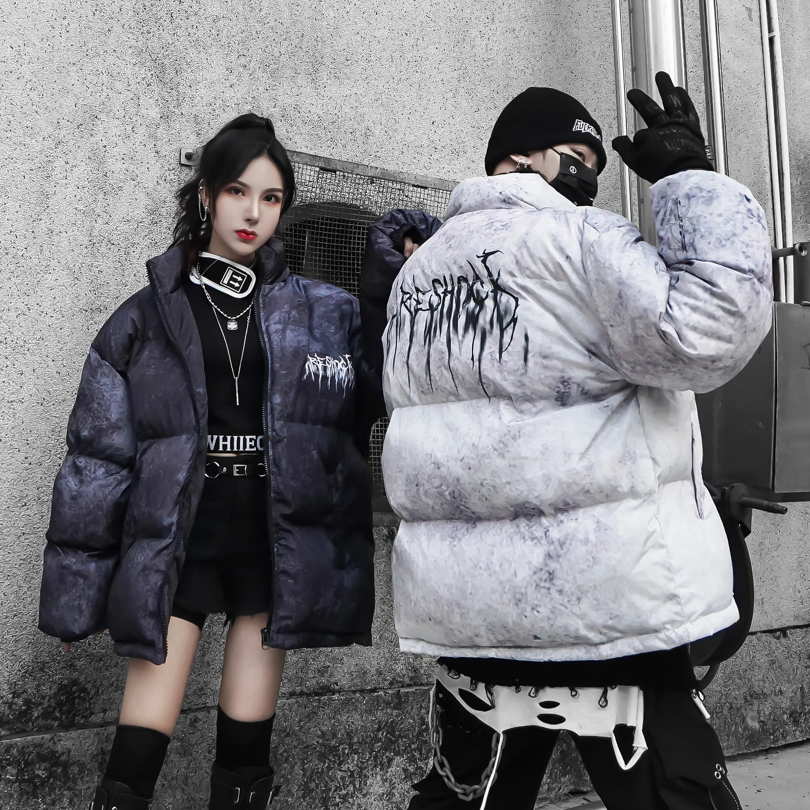 Граффити Состаренный полный печати стеганая куртка для мужчин зимние теплые