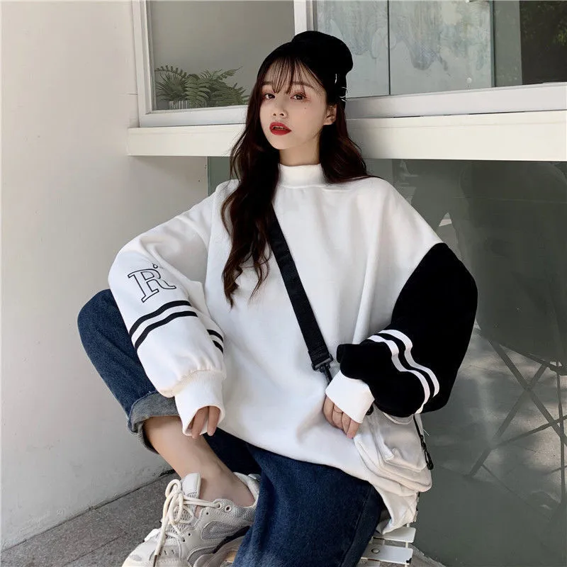 

Japan Korean Loose Tops Female Red Blue Casual Green R152 Loose Sweatshirt Spring Long Sleeve Hoodie Girls Hoodie Streetwear