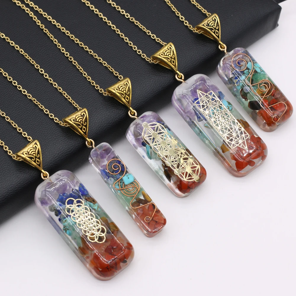 

Natural Semi-precious Stone The Seven Chakras Pendant Lenght 40+5cm for Jewelry Making Necklaces Gift for Women