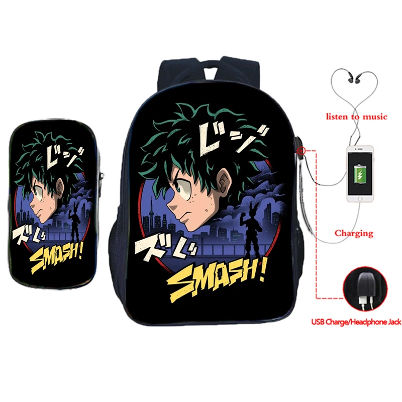 С героями из мультфильма Мой Boku без герой USB Рюкзак 16 дюймов 2pcs-Set подросток