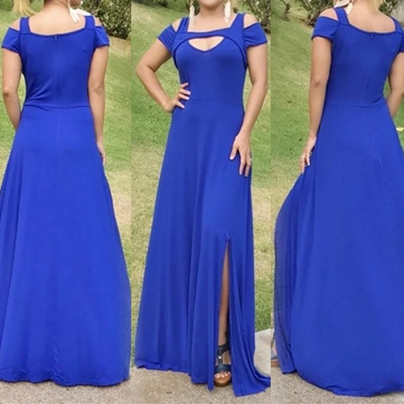 Sexy hombro playa Vestido de verano, vestidos de verano de fiesta Vintage Maxi Vestido túnica mujer correas espaguetis División largo Vestido