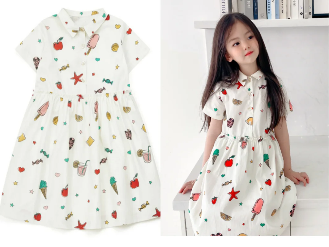 

Girls Dresses 2021 Summer New Sweet Sweet Ocean Star Middle And Older Girls Dresses High Quality Baby Cotton Summer Dresses