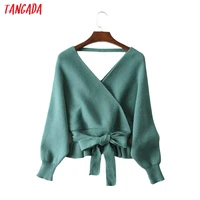 tangada women sexy backless solid jumper sweater korean fashion long sleeve v neck pullovers female tops ja07