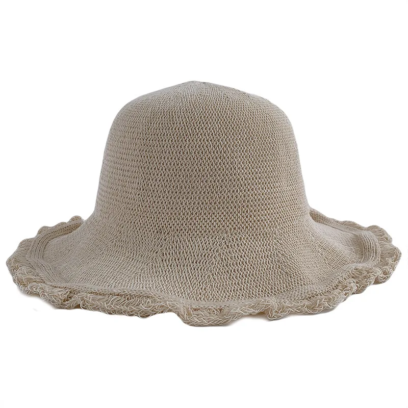 

2020 Fashion Summer Breathable Folding Knit Cap Women Simple Pure Color Bucket Cap Basin Hat Big Edge Face Shade Straw Hat
