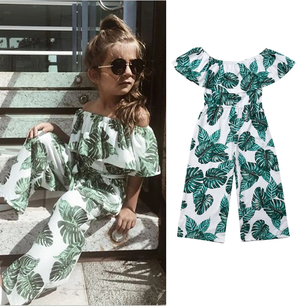 

Fashion Kids Girl Green Leaf Printing Romper Clothes Girls Summer Outfits Children Clothing