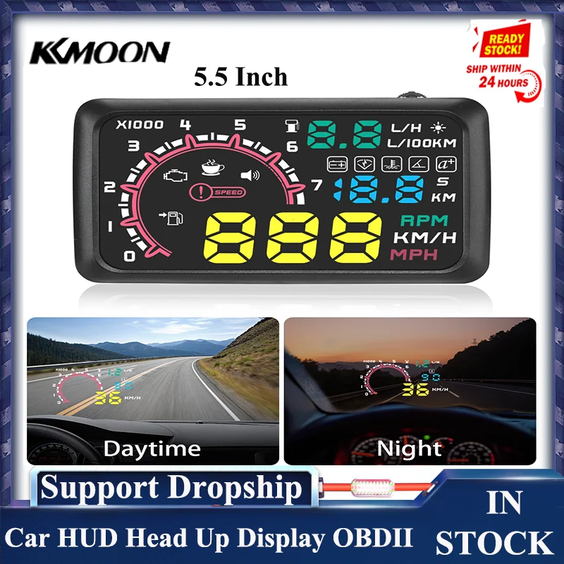 Универсальный 5 дюймов авто HUD Дисплей OBDII OBD2 Интерфейс &quotкм/ч и миль в час) или