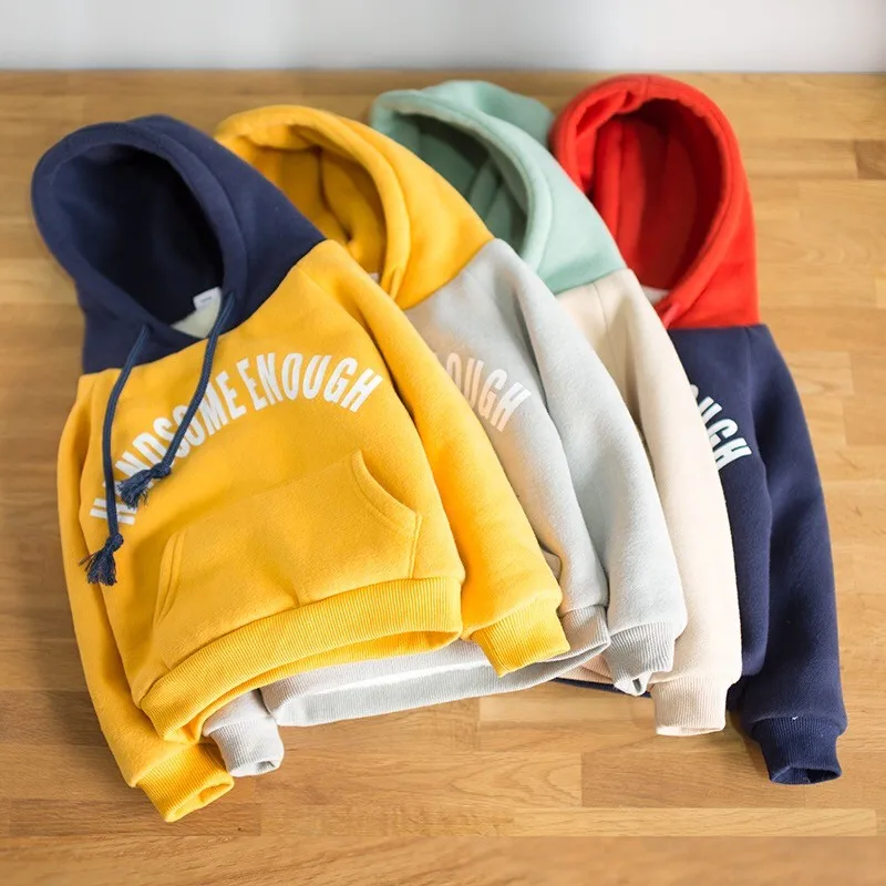

Autumn Winter Little Boys Girls Pocket Hoodie Infant Thick Warm Sweatshirt Cute Baby Pullover Toddler Hooded Sweater Tops 2 3 4Y