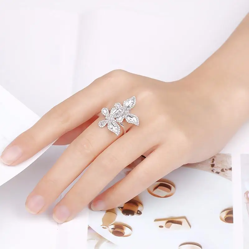 

925 Silver Color Diamond Ring AAA 2 Carats Wedding Ring for Women Butterfly bijoux femme Topaz Gemstone Fine Jewelry anel Ring