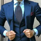 Темно-синий бриллиантовый костюм с отложным воротником, 3 предмета, мужские костюмы для вечевечерние Terno (жилет с курткой и брюками)
