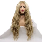 Sylvia блондинка синтетический Синтетические волосы на кружеве парики средняя часть свободная волна длинные термостойкие волокна волос для Для женщин