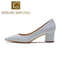 katelvadi shoes woman pumps 5cm mid heels pointed toe split leather party sexy shoes hzl005