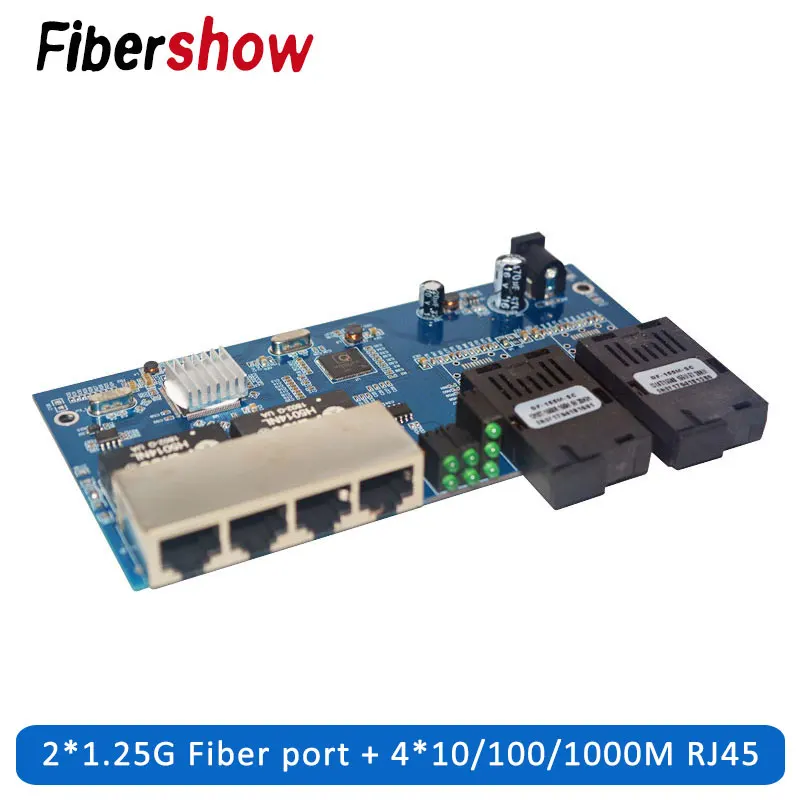 Гигабитный Ethernet коммутатор волоконно-оптический медиаконвертер 4 RJ45 2 10/100/1000 M UTP волоконный порт PCB