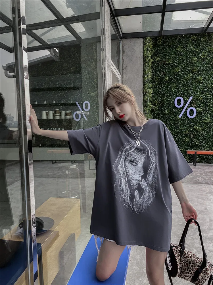 

Oversized T Shirt Summer Hip Hop Tshirt Women Portrait Print Streetwear Harajuku T-shirts Short Sleeve Woman Cotton Tops Tees