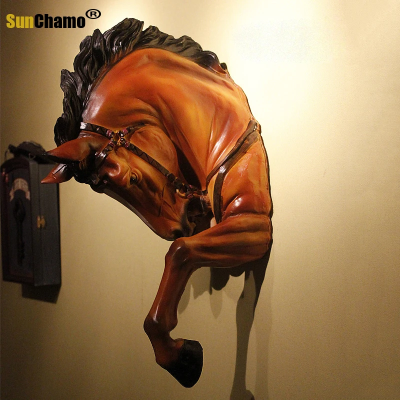 

Американская креативная полимерная Статуэтка с головой лошади, подвесная статуэтка животного, настенное украшение для гостиной, бара, фигу...