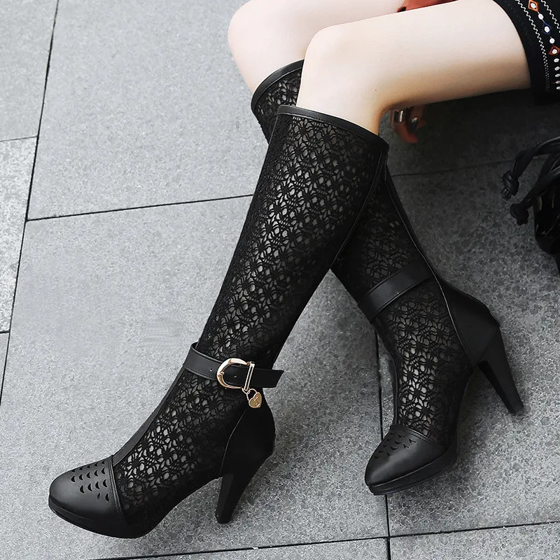 

MoonMeek 2020 hot sale fashion knee high boots thick high heels round toe women boots black white color ladies shoes