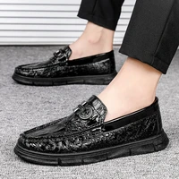 spring and autumn crocodile leather shoes mens versatile shoes with peas and soft soles leisure british lazy shoes men designer