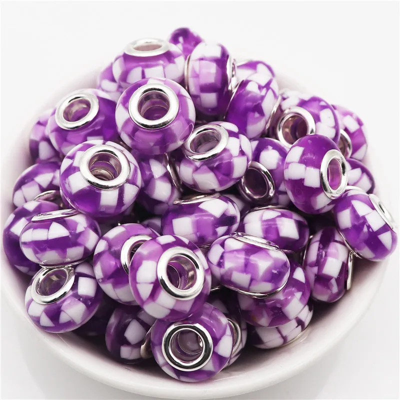 

10Pcs/Lot New Print Color Round Loose Big Hole Beads Spacer Charms Murano Bead Fit Pandora Bracelet for Jewelry Making Women DIY