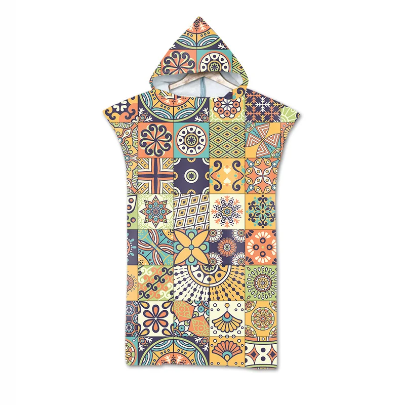 

Пляжное полотенце для взрослых, пончо с капюшоном, быстросохнущее абсорбирующее банное полотенце из микрофибры с геометрическим принтом, п...