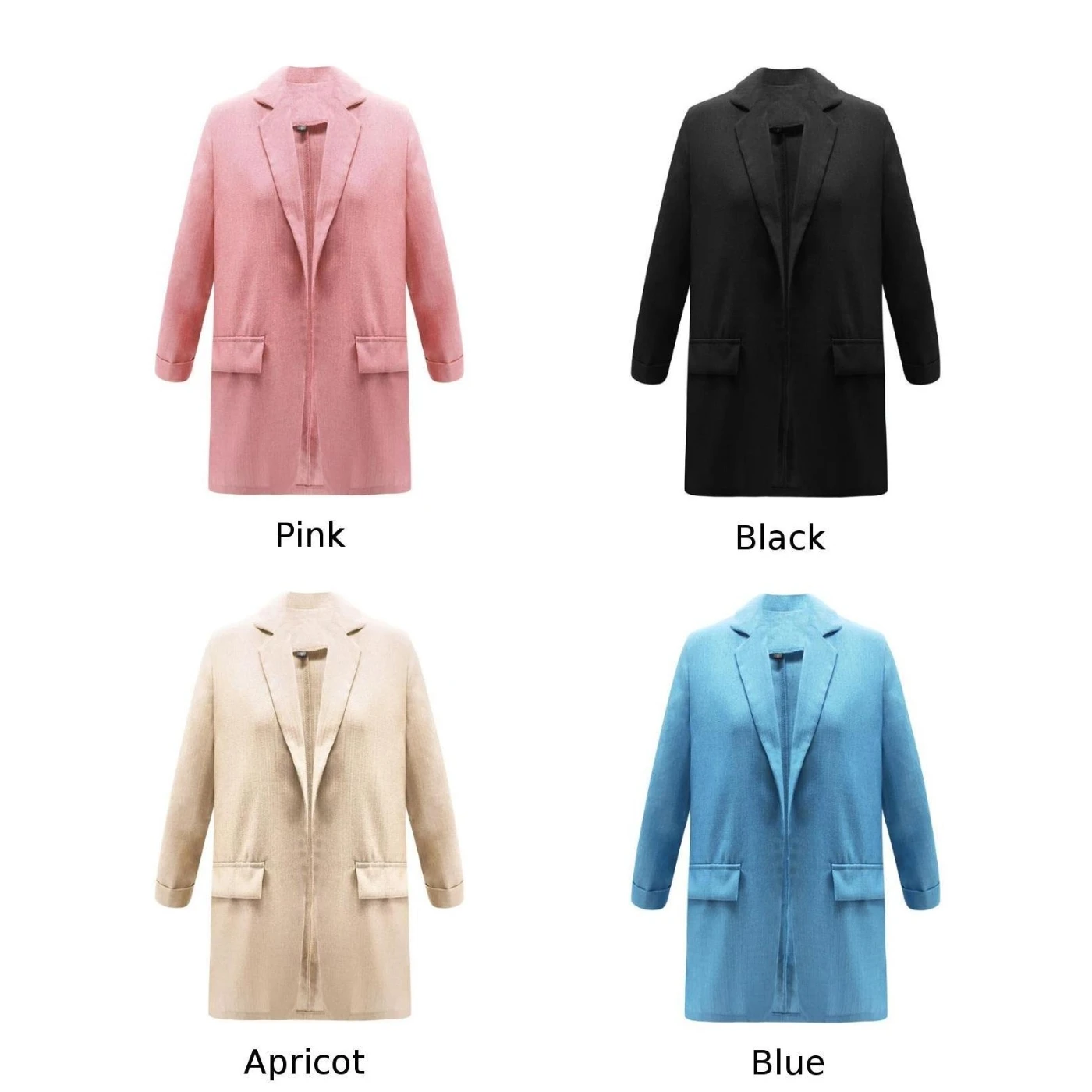 

Women Coat Casual Loose 3/5 Sleeve Ladies Suit Open Front Plus Size Solid Color Vintage Ladies Coat