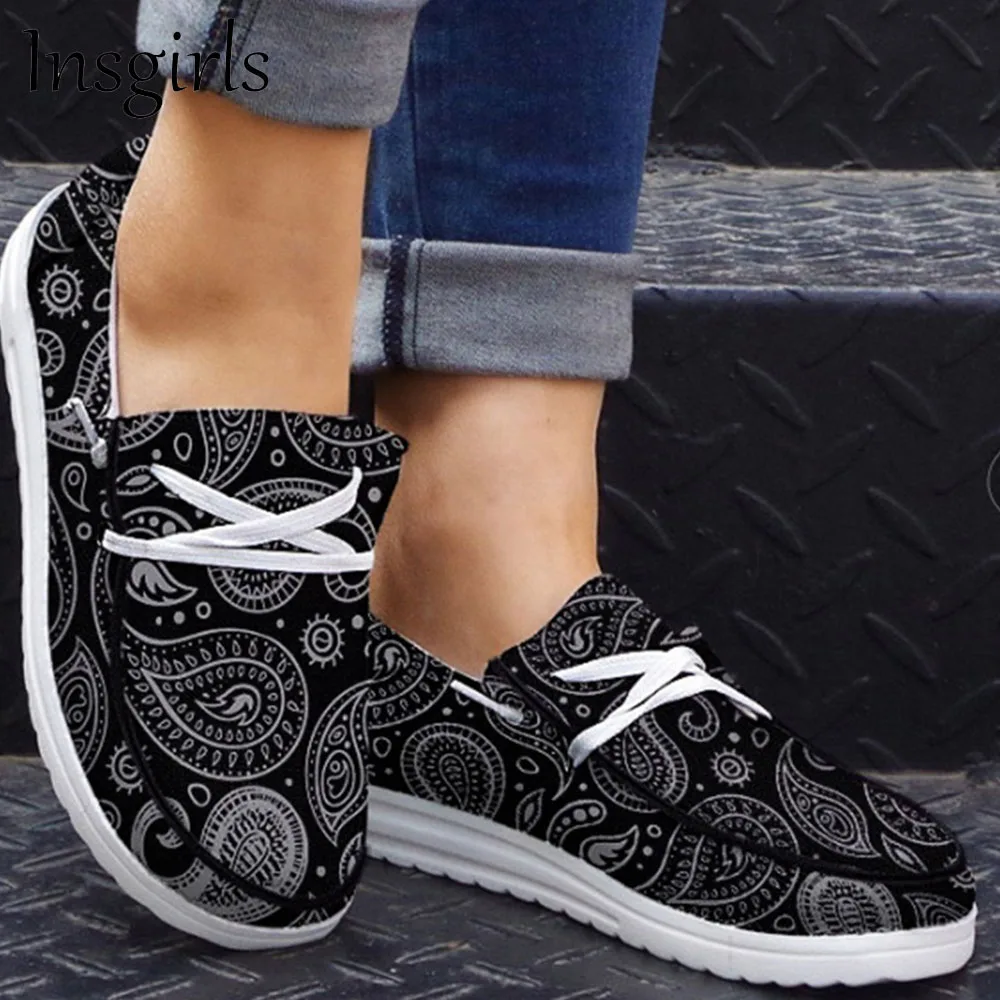 

Women's Floral Print Loafers 2021 Summer New Shallow Ladies Lace Up Casual Canvas Shoes 35-43 Large-Sized Female Trendy Sneakers