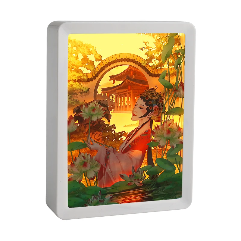 

Color Paper Cut-Light Box Night Light Led Fairy Light Shadow Box Peking Opera Picture Frame Living Room Party Wedding Decoration