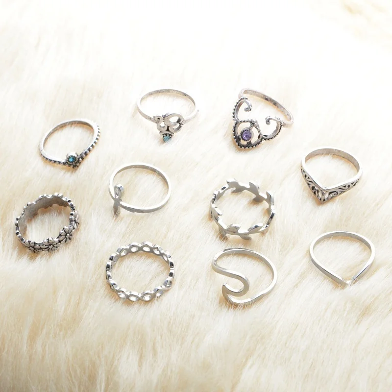 10 шт./компл. женские винтажные резные кольца в стиле панк этнический хиппи
