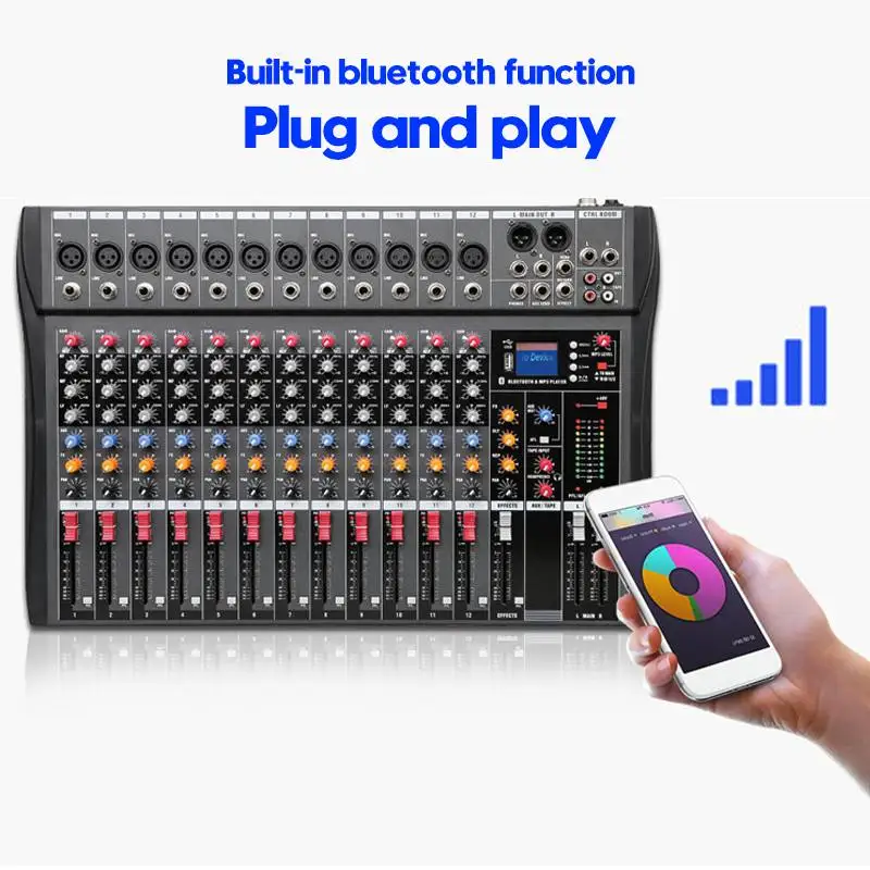 12-канальная стерео звуковая микшерная консоль bluetooth USB Запись компьютерное