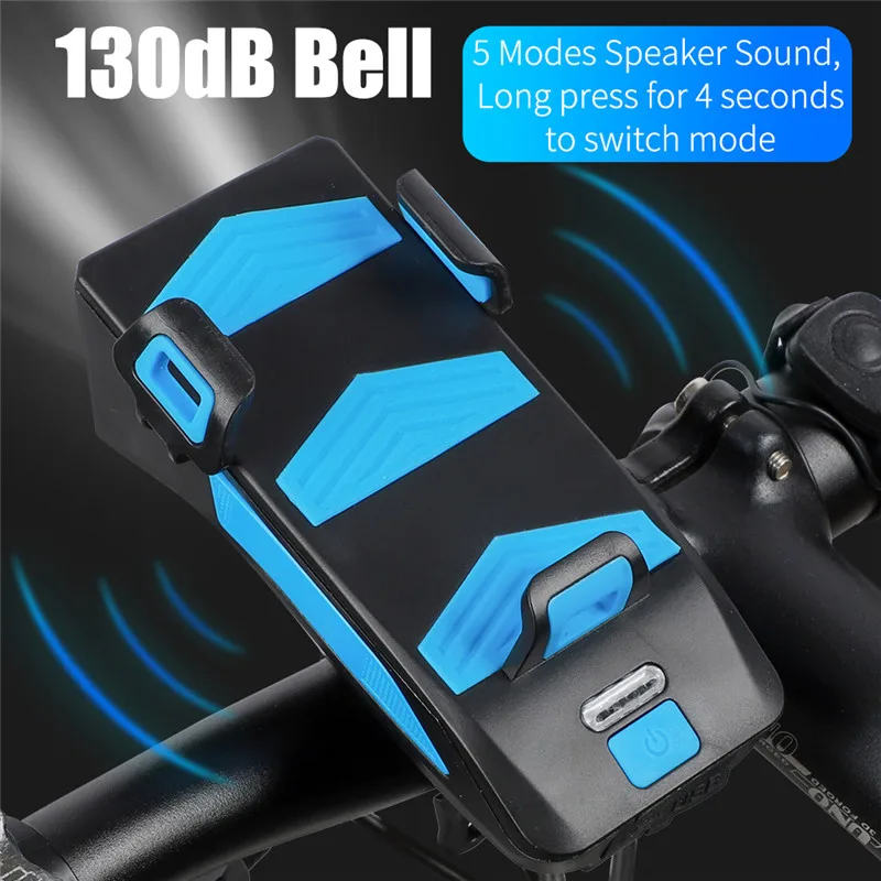 west biking 4 in 1 bike lamp front horn light phone holder alarm bell power bank mtb cycling led flashlight bike accessories free global shipping