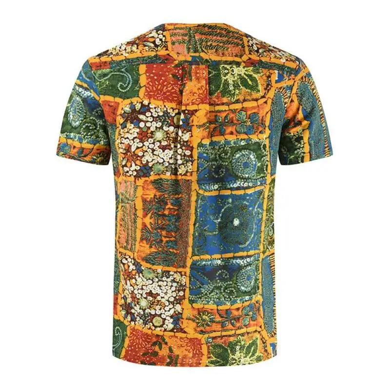 

Cofekate Men Ethnic Printed Short Sleeve Tops 2021 New Fashion Casual Retro Shirts Summer T-Shirt O-neck Mens Tshirts