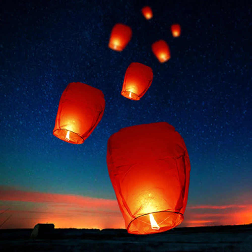 

5-30Pcs Chinese Paper Sky Flying Wishing Lanterns Fly Candle Lamps Wishing Light Christmas Party Wedding Festival Decoration