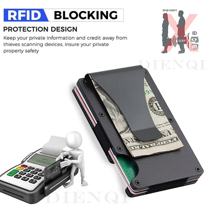 Кошелек DIENQI мужской тонкий держатель для карт с защитой от Rfid бумажник черного