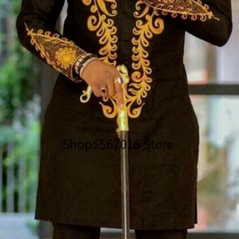 2021 New Men's Mid-length Printed T-shirt Dashiki Slim Long Sleeve Top African Men's Fashion Muslim Casual Shirt Plus Size